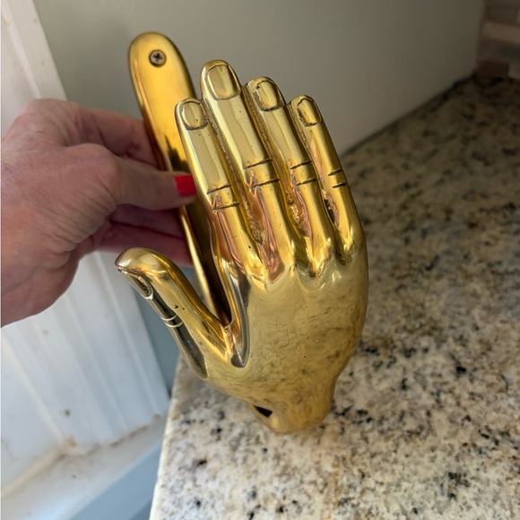 Brass hand hook tie back coat hanger - Picture 2 of 9